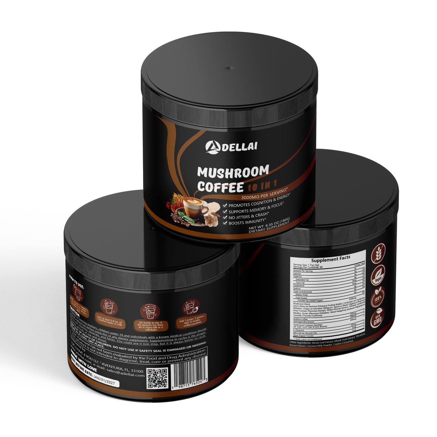 Mushroom Coffee Powder 10 Mushroom with MCT Oil