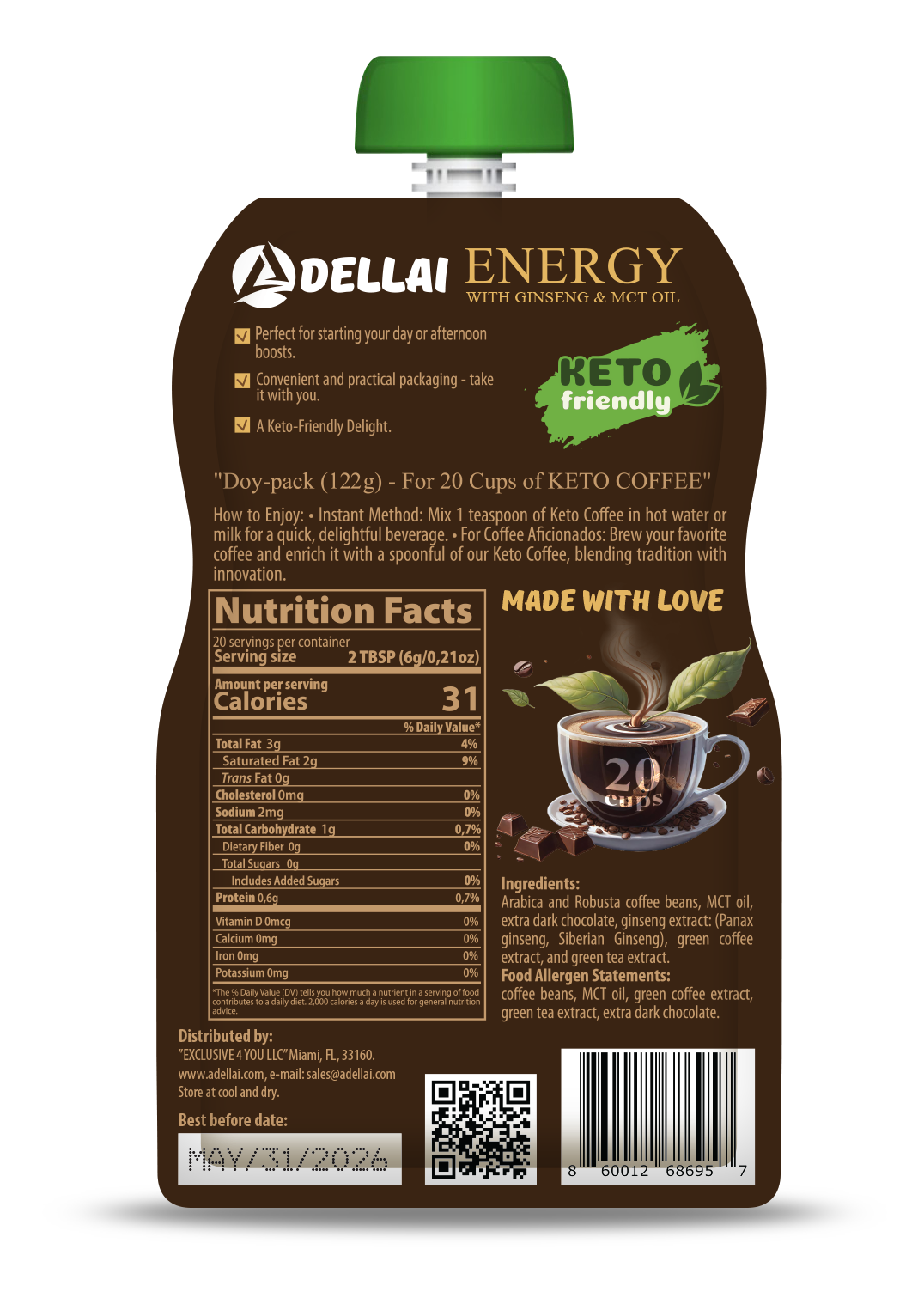 Premium Energy KETO COFFEE with Ginseng and MCT Oil